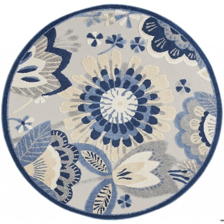 Homeroots 5 ft. Round Blue & Gray Indoor & Outdoor Area Rug 385108